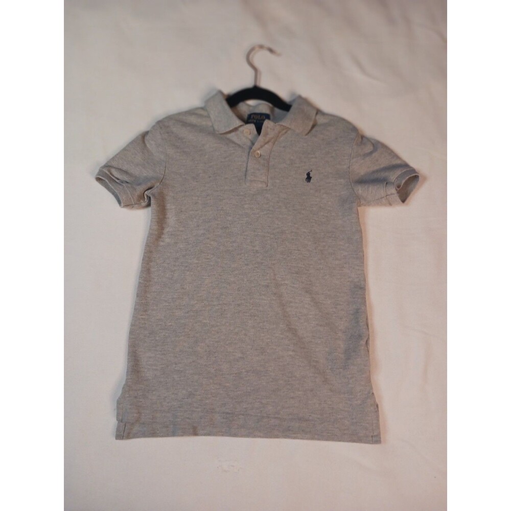 Polo Ralph Lauren Boys Size 7 Classic Fit Gray Short Sleeve Navy Logo Polo Shirt